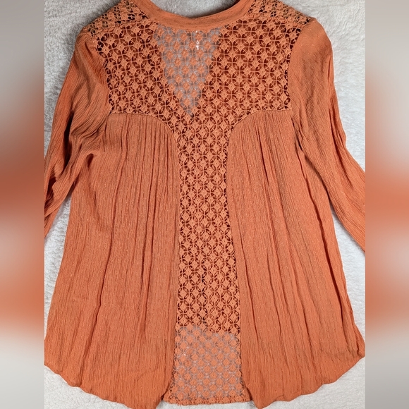 Free People Women's Orange Button-Up Top Oversize - Picture 9 of 9